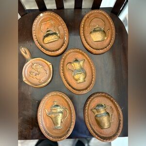 Copper and Gold vintage Kitchen Wall Plaques Set